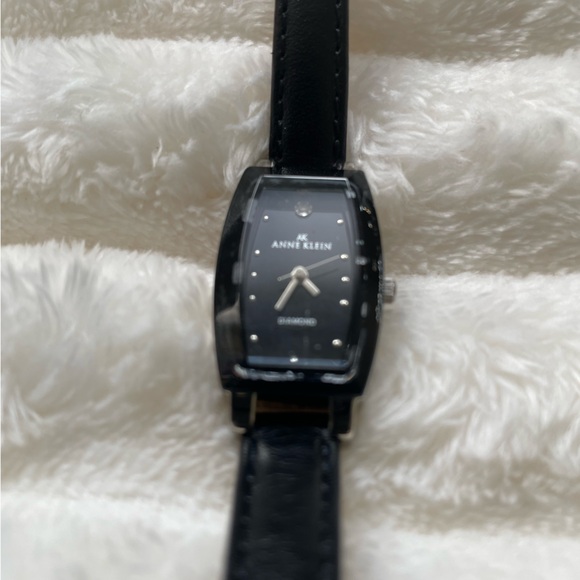 Anne Klein Accessories - Anne Klein Diamond Black Leather Strap Watch-like new!